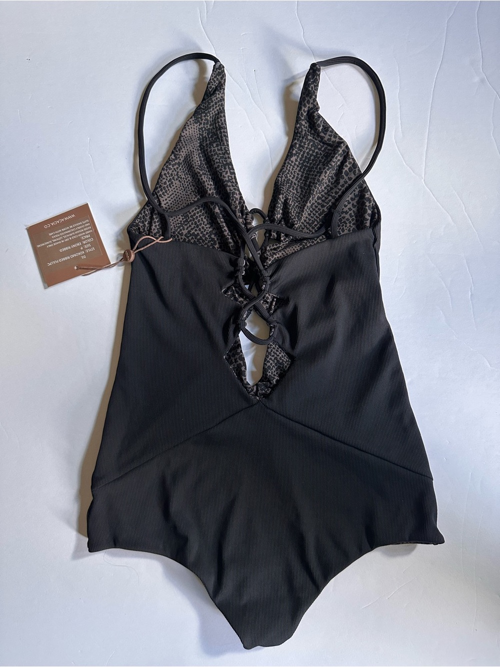 Acacia Swimwear Kokomo Black Ribbed Ebony Lace-Up One-Piece size P XS - Picture 7 of 11